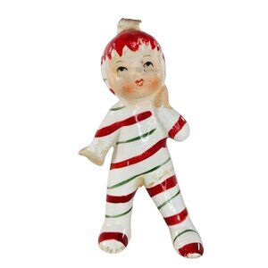 Vintage Lefton Candy Cane Kids Figurine Pixie Elf Standing AS IS Repaired